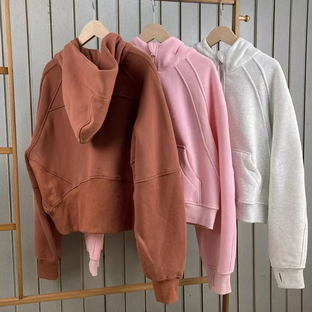 Lemon Winter Scuba Oversized Cropped Hoodies Relaxed Fit Sweatshirt Waist Length Sweater Yoga Wear Women Define Jackets Coat