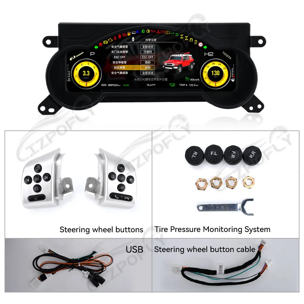 Tablero de instrumentos digitales para coche, para TOYOTA LAND CRUISER FJ 2007-2022, pantalla de medidor de instrumentos automático, unidad principal TPMS, cabina Virtual 2