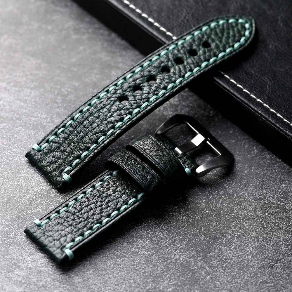 Handmade Genuine Leather Lychee Grain Strap - Thickened Retro Men's Watch Bracelet