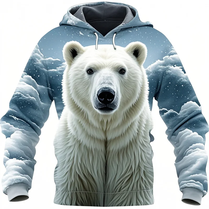 thumbnail image 1 of Sudadera con capucha de oso polar para hombre, moda de primavera, sudaderas con estampado 3D de animales, personalidad callejera, top holgado, abrigo de otoño de gran tamaño, 1 of 4