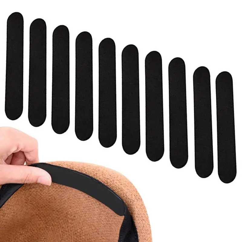 10Pc Hat Sweat Absorber Stickers Liner Bands Sweatband Visor Hat Size Reducer Caps Anti-dirty Strips Pads Tape Black/White Color