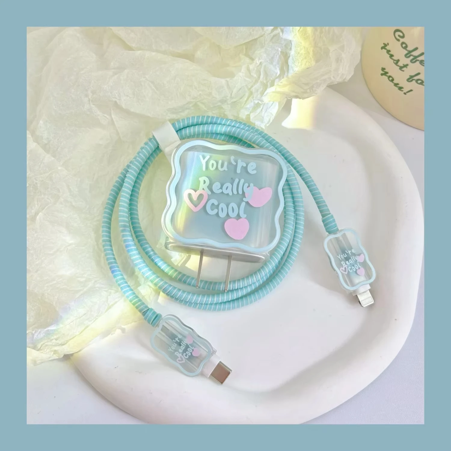 جراب حماية لطيف للشحن لـ iPhone ، واقي شاحن ، منظم...