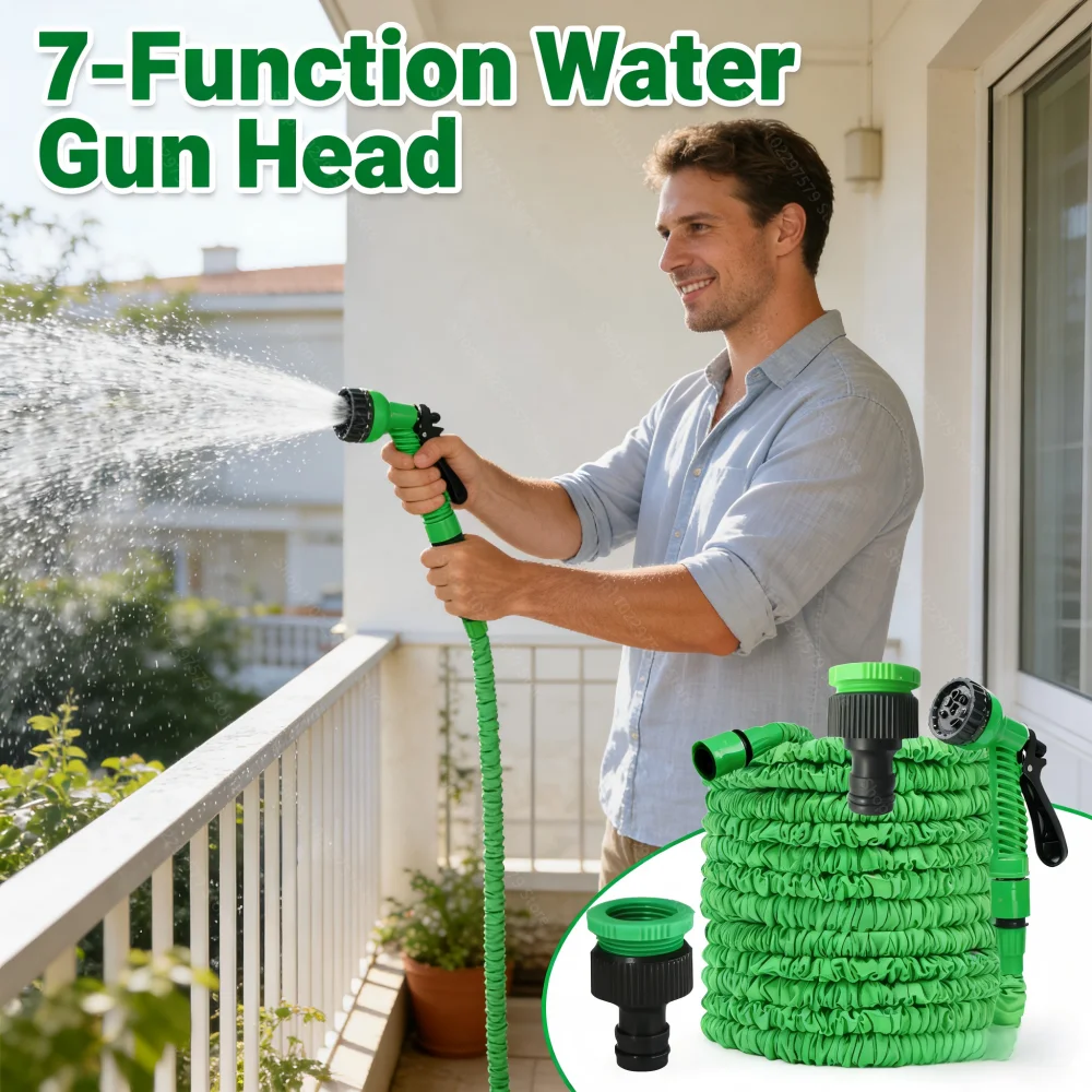 Retractable Magic Hose with High-Pressure Water Gun for Car Washing Garden Watering Multi-Function Cleaning Sprayer for Outdoor 1