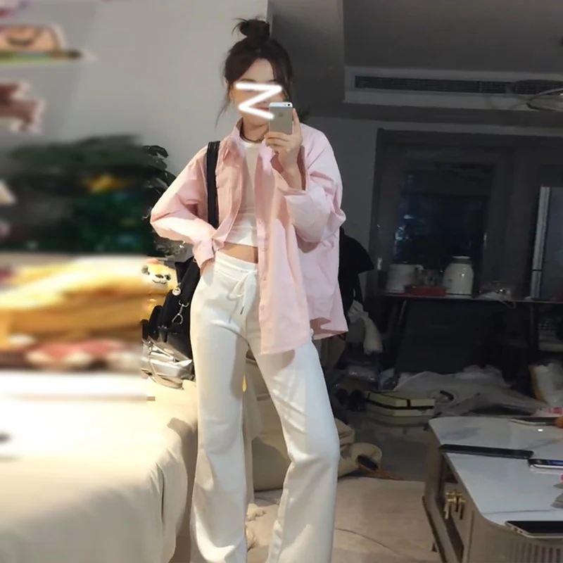 

Pink Design Concept Long Sleeve Sweet Shirts Women French Casual Split Blouses Streetwear Haute Couture Coat Loose Shirt Tops