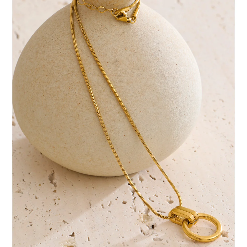Yhpup Stainless Steel Round Pendant Necklace Gold & Platinum PVD Plated