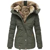 Winter Warm Wool Collar Cotton Coat Womens Zipper Long Sleeve Slim Fit Hooded Cotton Coat 3