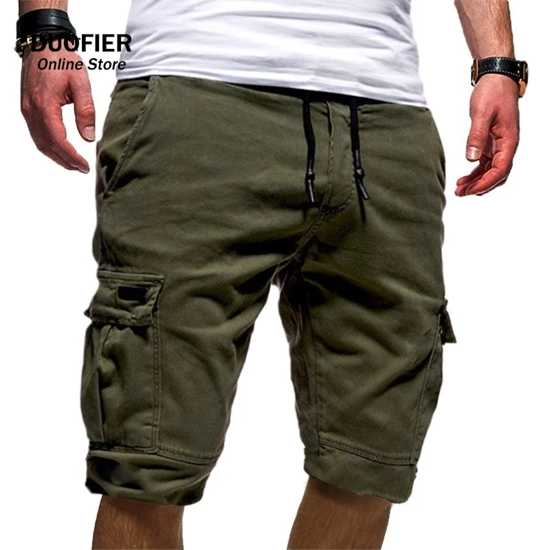 Pantalones cortos militares con bolsillos laterales para hombre, Bermudas masculinas con cordón, color verde militar, a la moda, verano|Pantalones - AliExpress