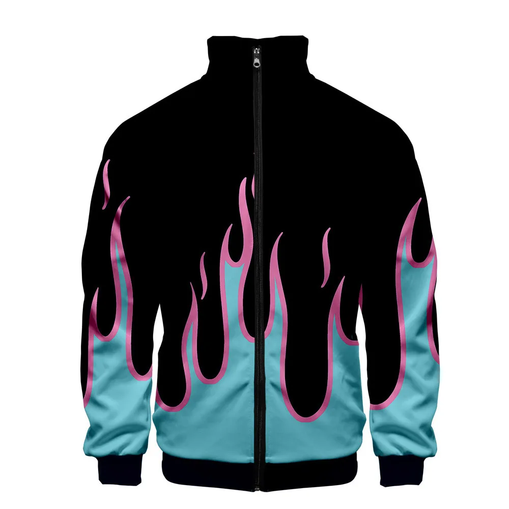 

New Flame Jackets Men Women Autumn Zipper Jacket Y2k Hip Hop Streetwear Blue Flame Sweatshirt Harajuku Casual Collar Jacket Coat