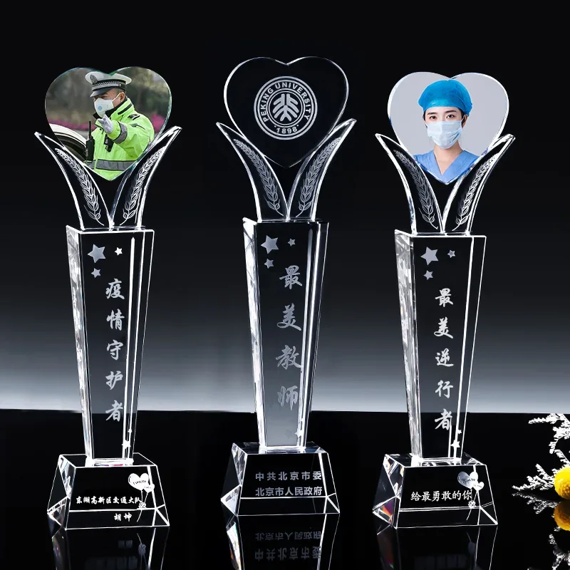 Customized Creative Transparent Crystal Trophy, Can be Customized Photo School, annual Meeting Award, Love Trophy, Souvenir, 1Pc