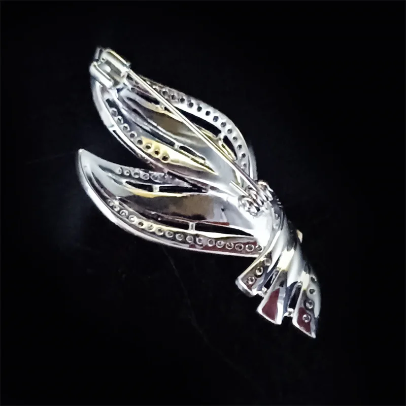 Fashionable Blue Square Zircon Orchid Leaf Brooch for Women's High-end Exquisite Plant Leaf Corsage Suit Decoration Pins