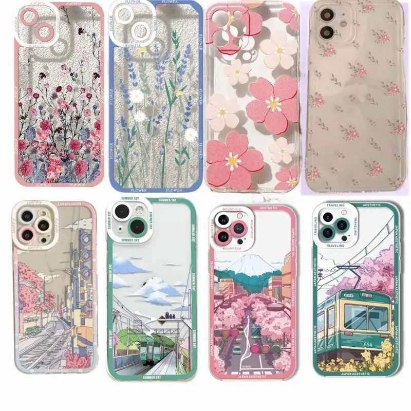 Anime Scenery Flowers Leaves Daisy Transparent Soft Phone Case