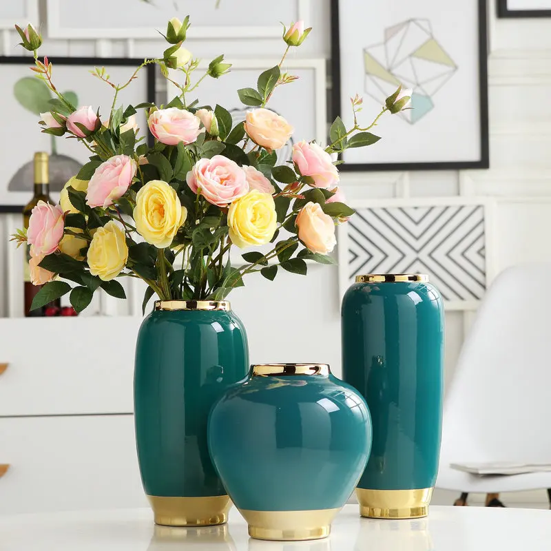 

Jingdezhen Fine Porcelain Ceramic Glaze Handmade Lucky Feng Shui Ornaments Chinese Creative Gold-plated Countertop Ceramic Vase