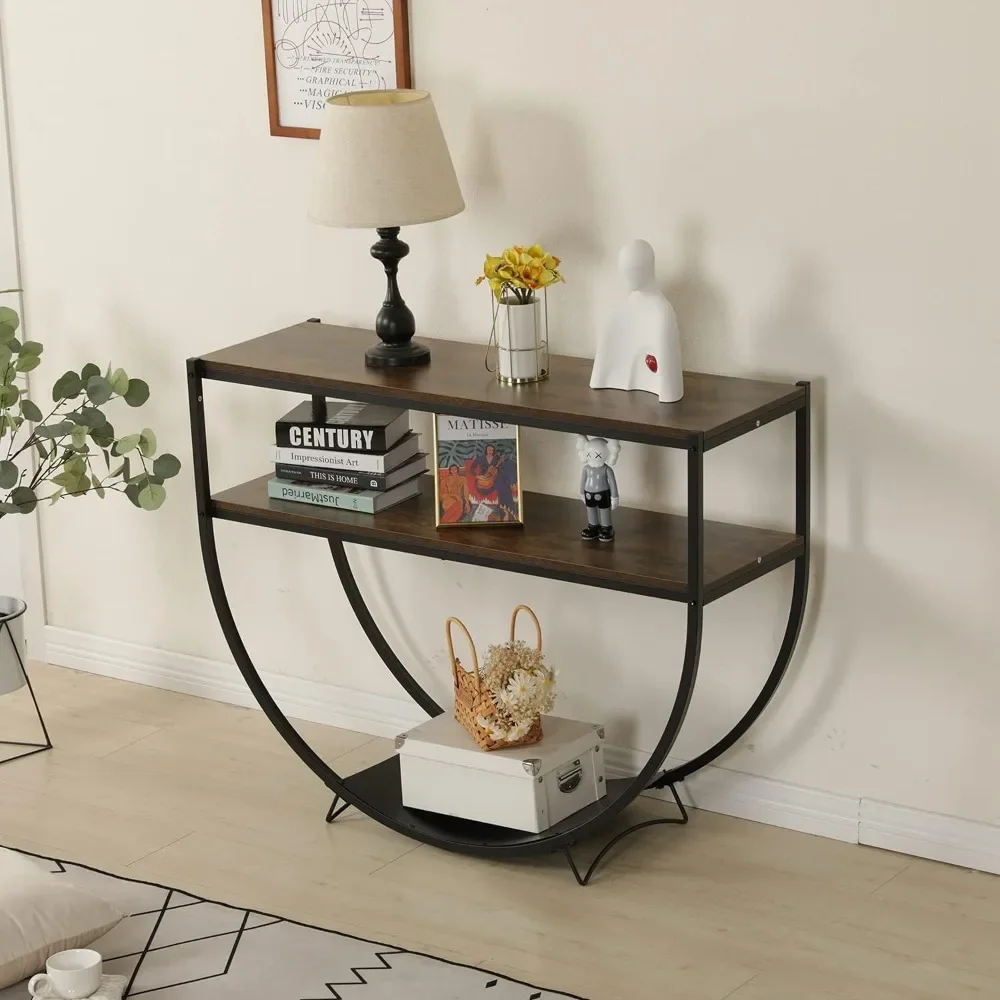 48'' 2-Tier Console Table Modern Sofa Table with Storage Shelves Arc-Shaped Table for Entryway Living Room Dining Room and Porch 5