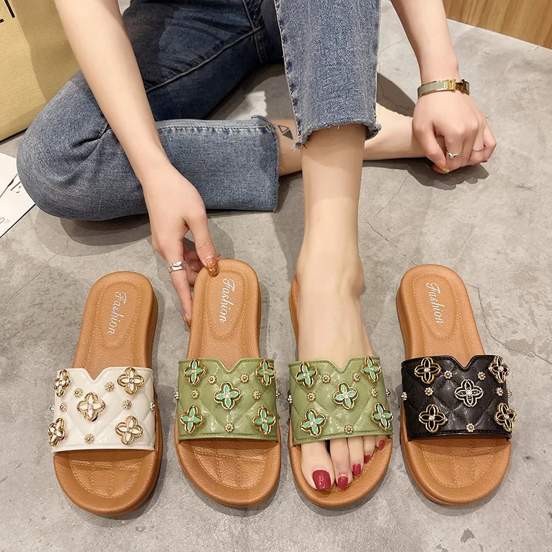 Flowers Soft Summer Slippers Women Slide Sandals Outside Beach Flip Flops Woman Comfort Bathroom Shoes Zapatillas Mujer