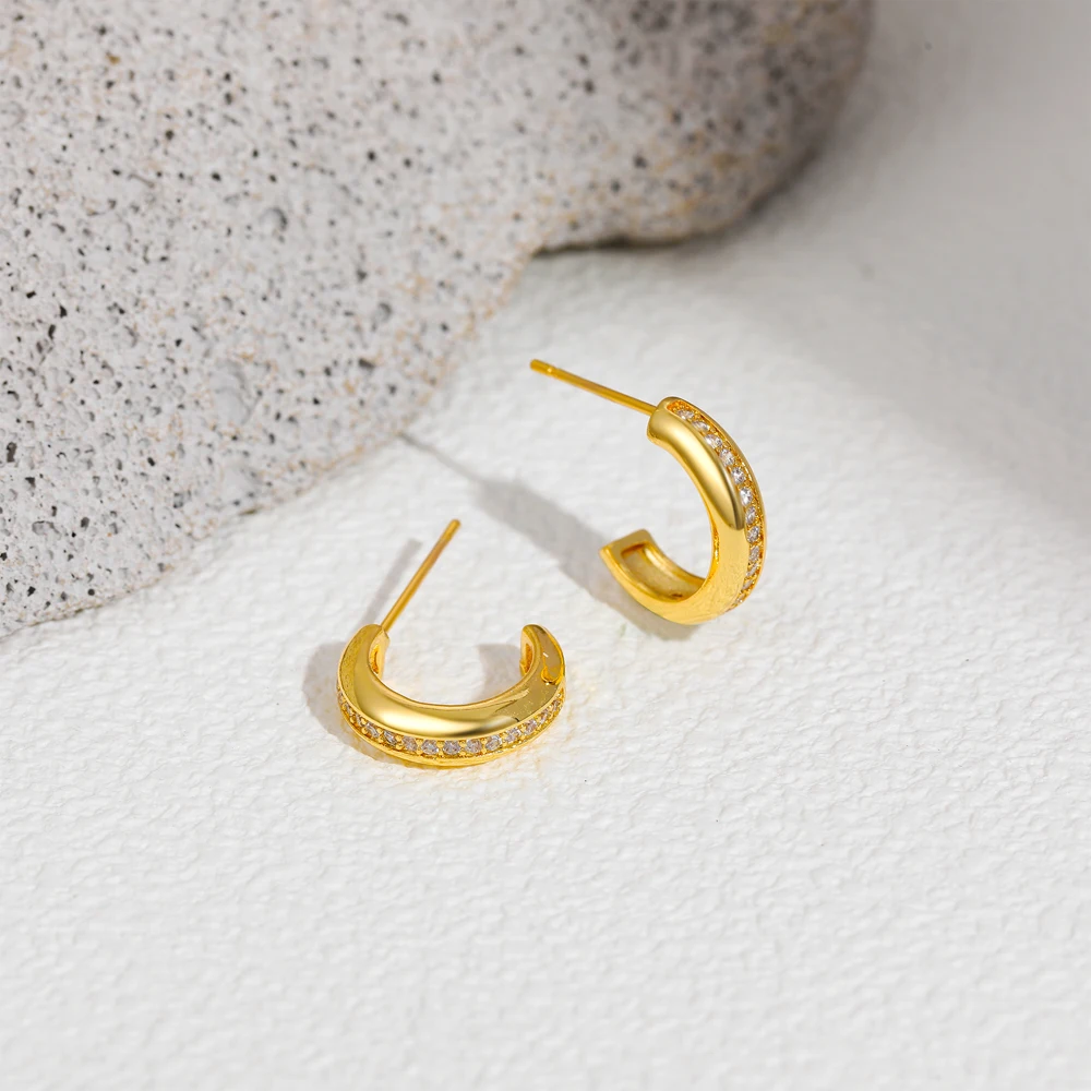 Fashion Mini C-shape CZ Zircon Hoop Earrings for Women 18K Gold Plated Hypoallergenic Earring Waterproof Jewelry Wholesale Joias