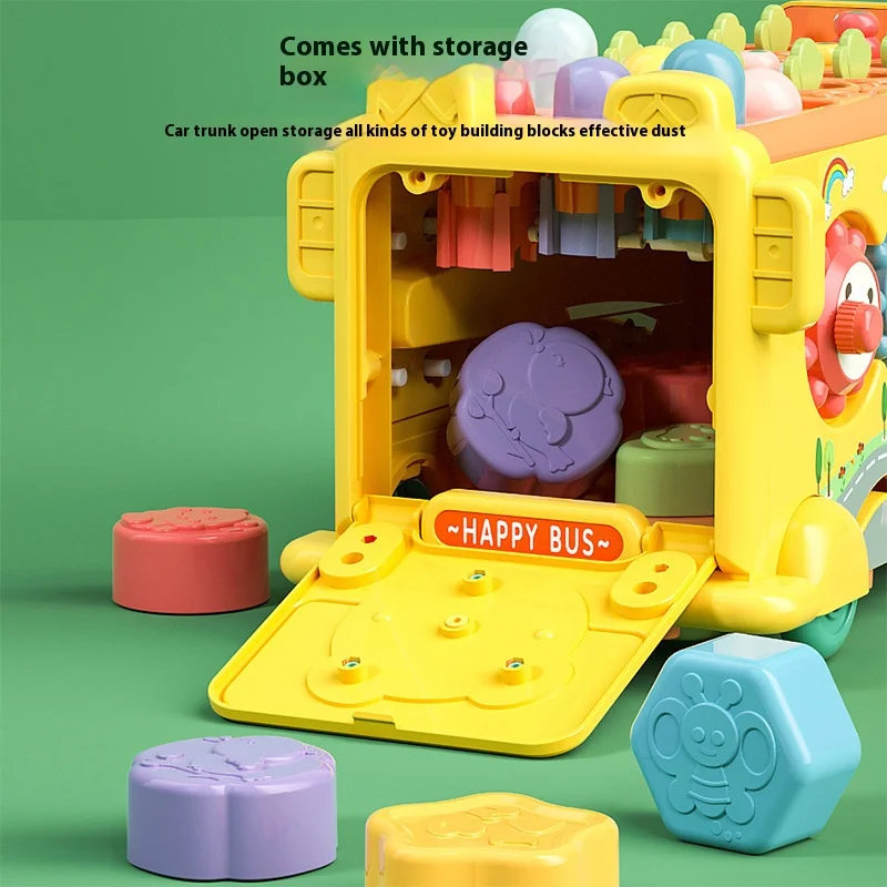 Multifunction Bus Children Toys Musical Instrument Cartoon Pulling Out Carrots Baby Montessori Educational Toys Bus Storage Box 3