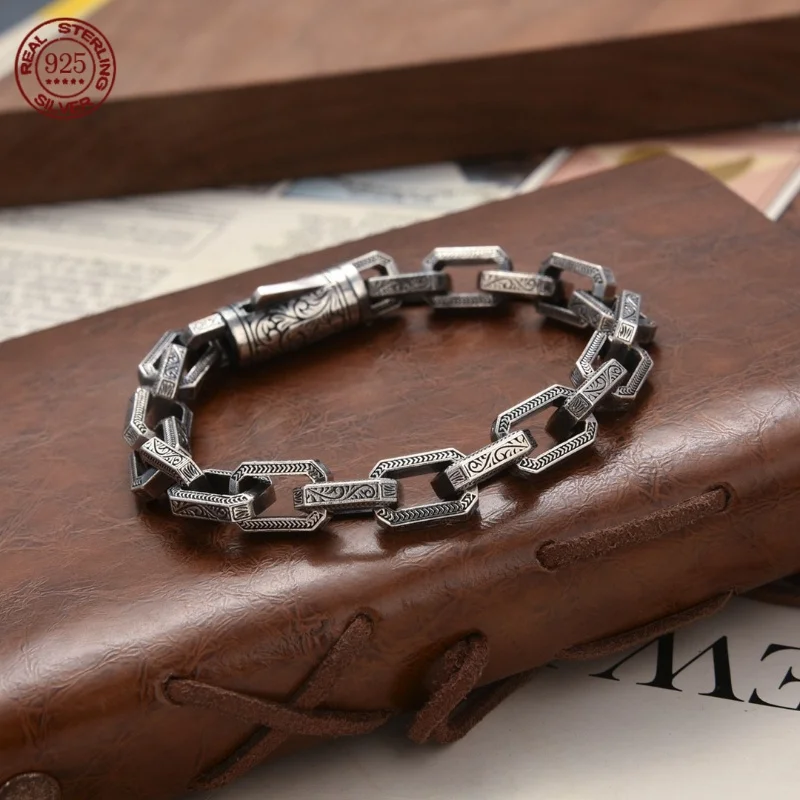 S925 Rattan Grass Pattern Bracelet Creative Design Personalized Retro Handmade Men's Bracelets Fashion Women Jewelry