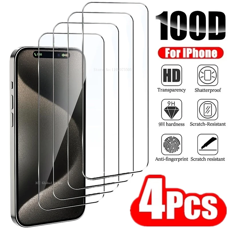 

Защитное стекло, закаленное стекло для IPhone 15/11/12/13/14 Pro Max Mini XR/XS MAX/7/8/14/15 Plus, 4 шт.