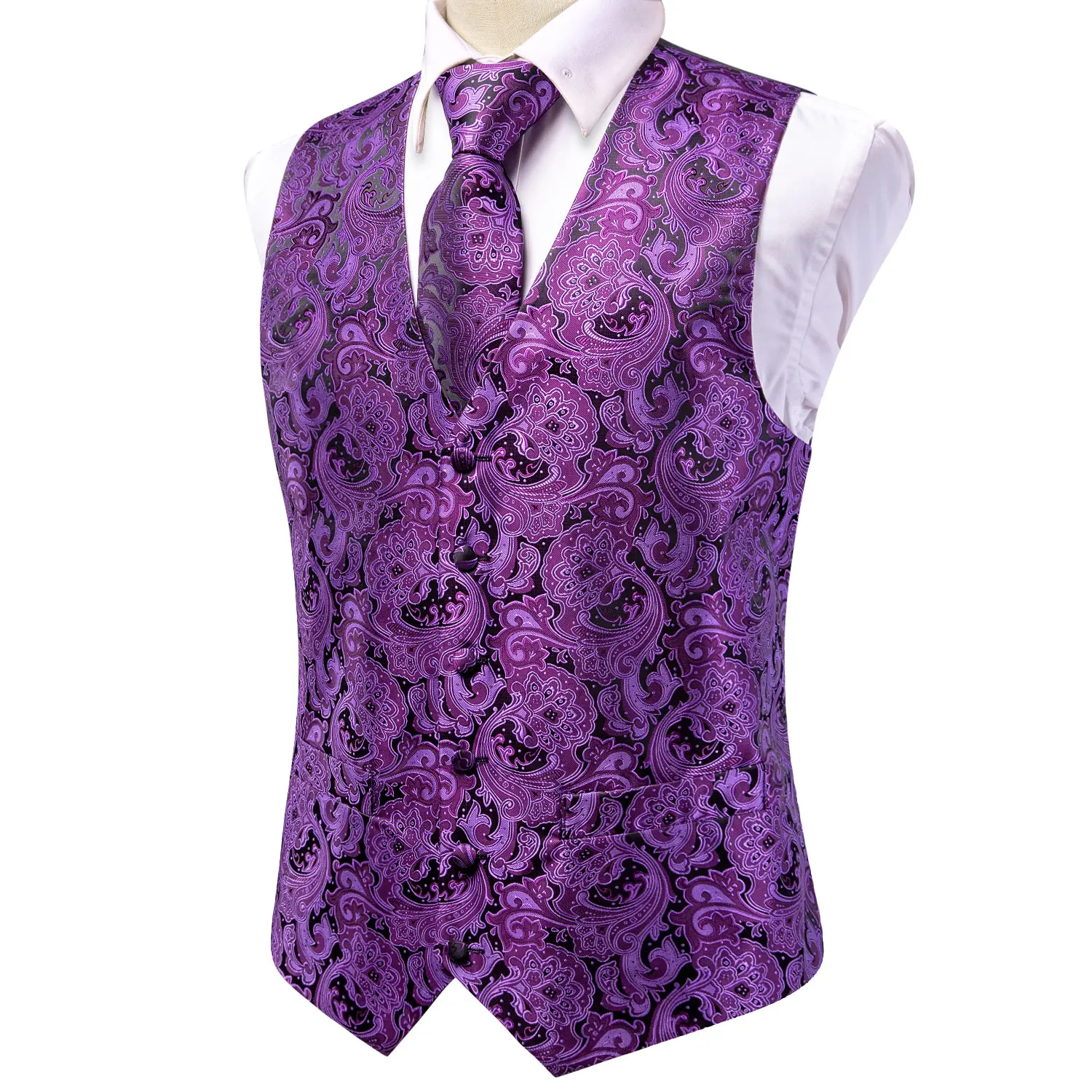 Hi-Tie Jacquard Silk Mens Waistcoat Tie Set Sleeveless Jacket Necktie Hanky Cufflinks Suit Dress Vest Wedding Business Plus Size
