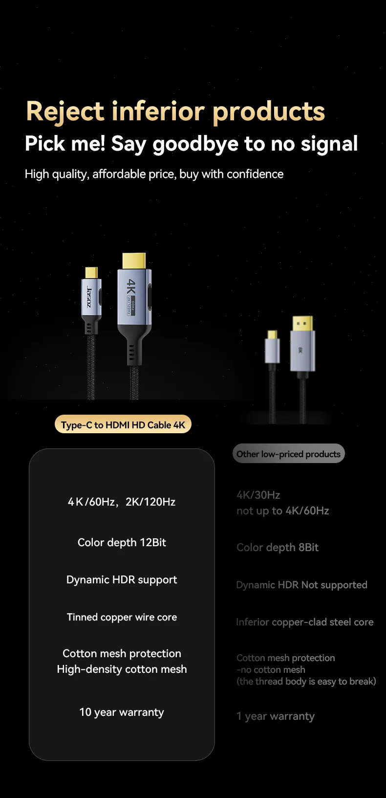Jasoz typ c zu hdmi kabel adapter 4k 60hz für iphone 15 tv konverter macbook air ipad samsung pixel book xps usb c hdmi kabel – Detail 4