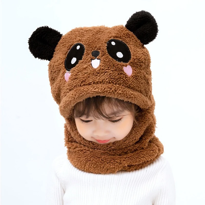 Children Hood Scarf Fleece Thicken Hat Winter Kids Boys Girls Full Cover Earflap Cute Warm caps kids caps
