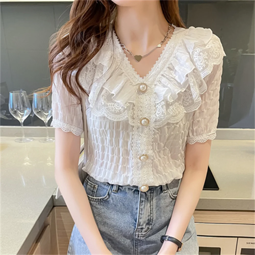 Review For Japanese Cute Lace Ruffled Chiffon Top YV40285 main image 0