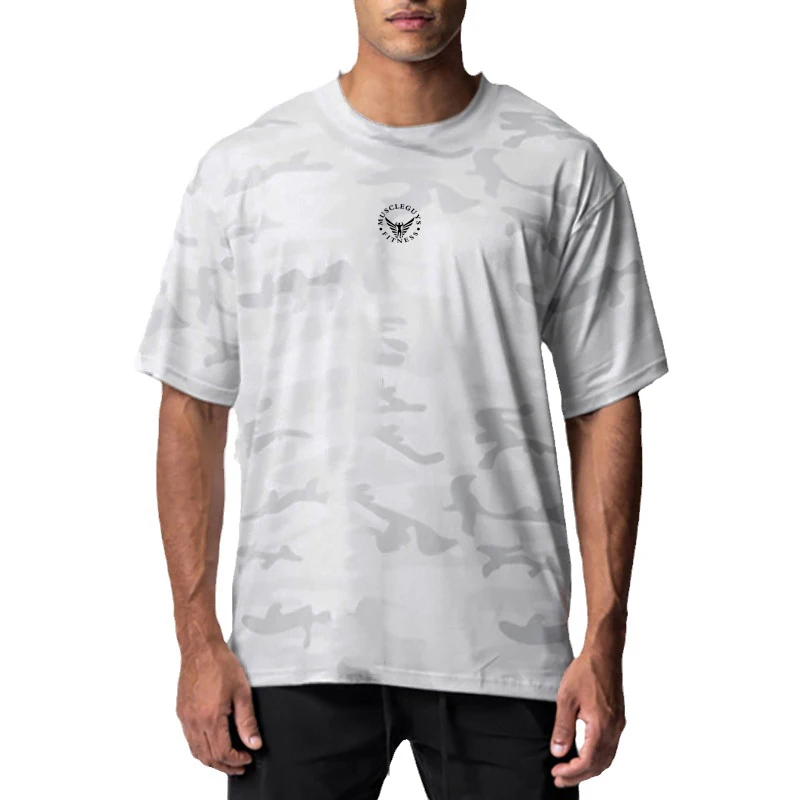 

Camouflage Oversized Print Short Sleeved Men Running Sport T-Shirt Summer Loose Breathable Quick Dry Gym Fitness Workout Shirt