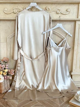 أزياء الصيف ومجموعة رداء حمام منزلي مثير برقبة على شكل حرف V وثوب نوم مكون من قطعتين 2