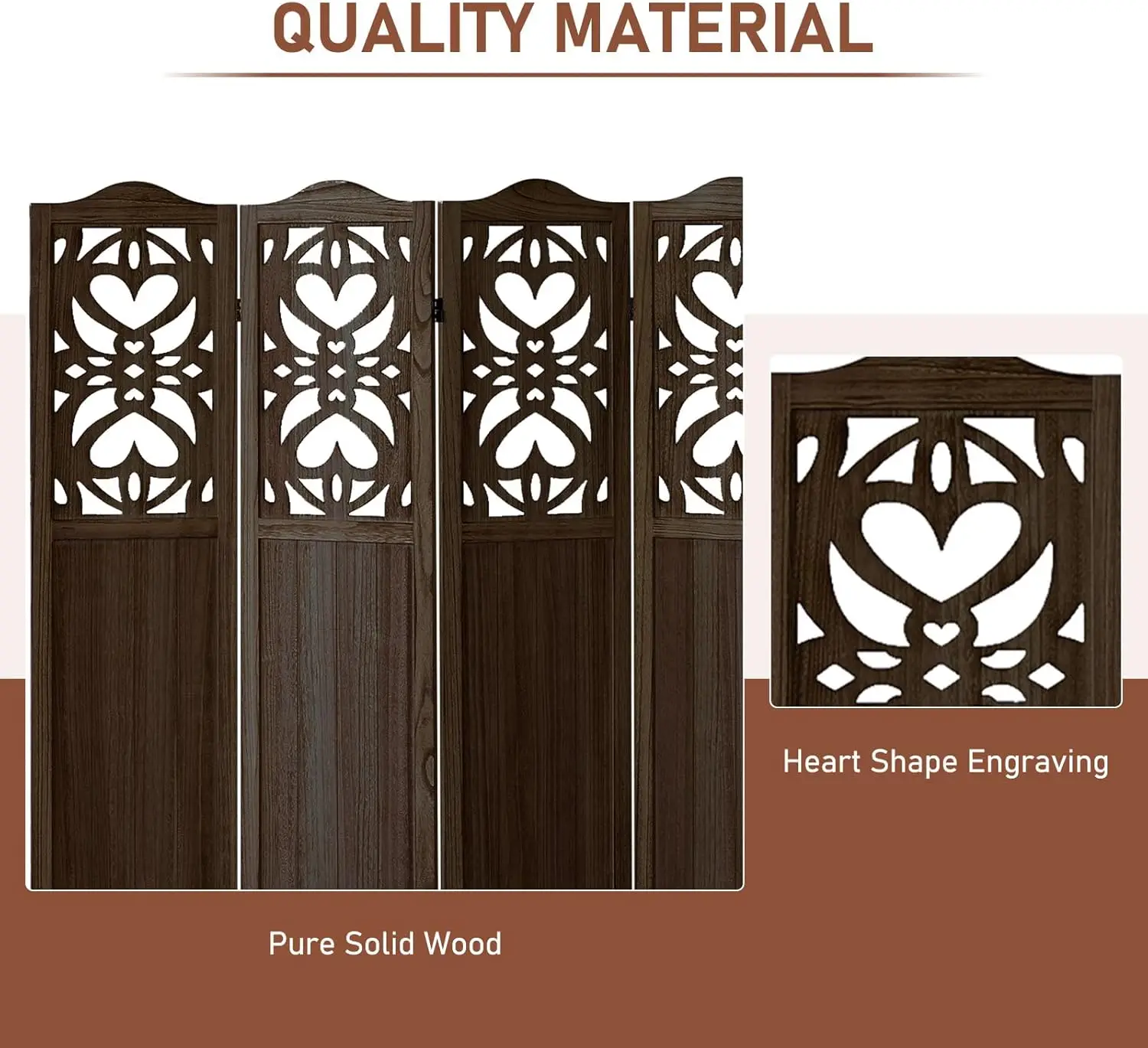 4 Panel Room Divider Fully Assembled, Carved Room Dividers And Folding Screens, 5.6Ft Wood Room Divider Screen Freestanding 5