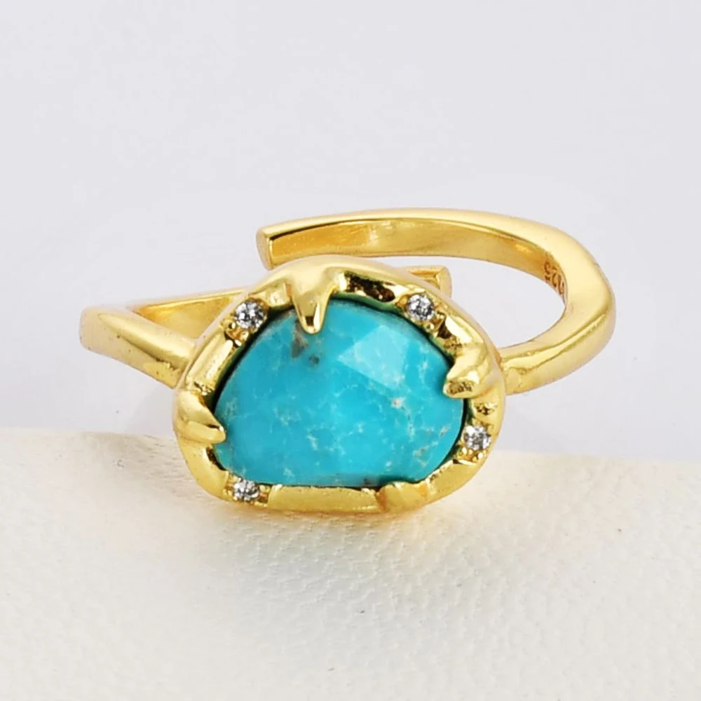 

5Pcs Pine Stone Open Rings For Women Natural Energy Stone Adjustable Ring High Quality Gold Plated Jewelry Accessories For Women