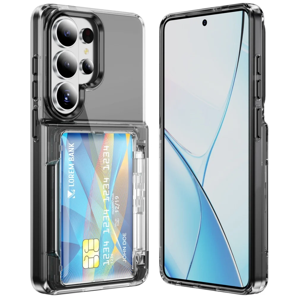 Transparent Folding Card Holder Wallet Stand Shockproof Acrylic Case