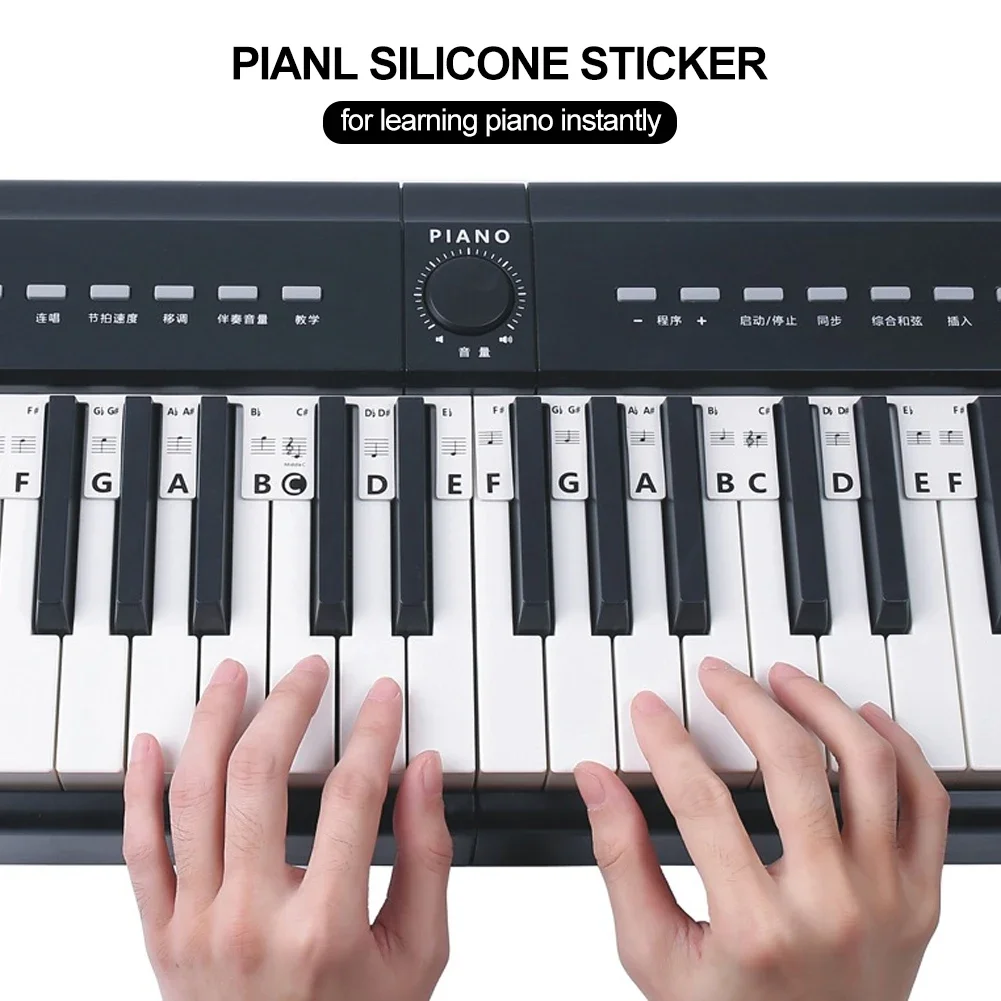 88/61 Keys Removable Silicone Piano Keyboard Guide Stickers Reusable Piano Key Note Labels Electronic Beginners Accessory