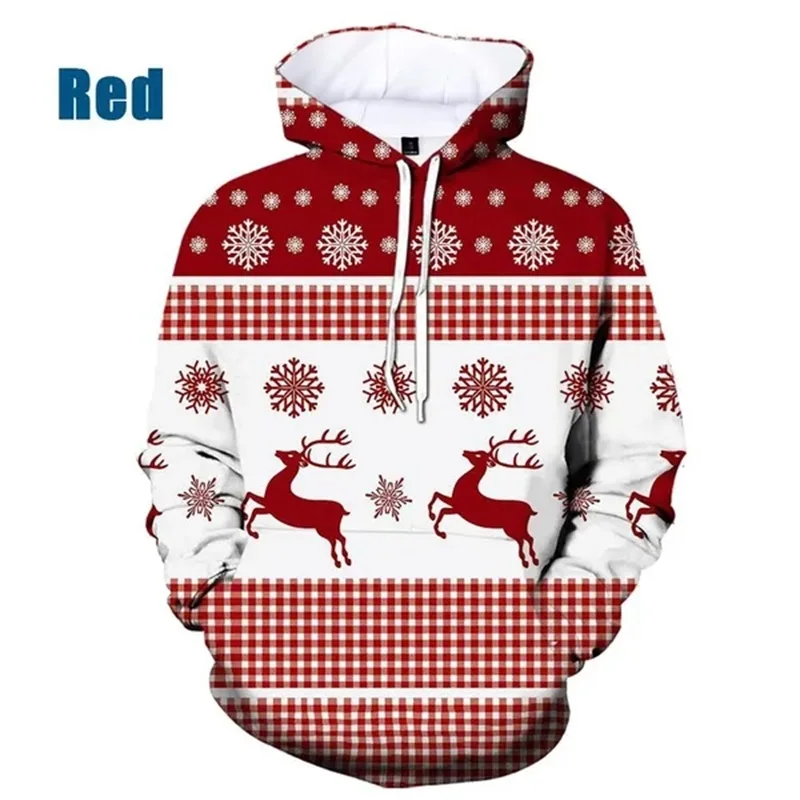 thumbnail image 1 of Sudadera con capucha con estampado de copos de nieve y renos de Feliz Navidad para hombres y mujeres, sudadera con capucha holgada de gran tamaño con estampado 3D para hombres, 1 of 5