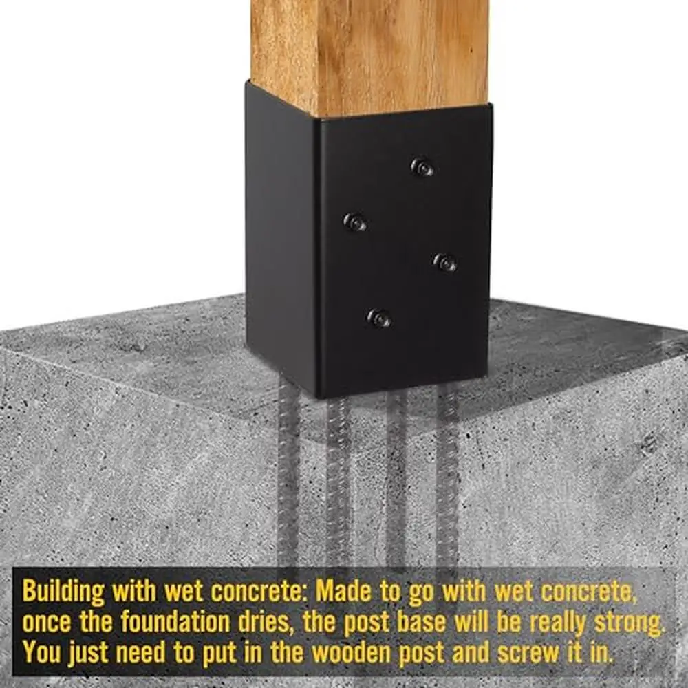 4x4 Post Base Holder Ground Spike Brackets Metal Powder Coated Use Concrete Deck Anchor 4" x 4" Dia Strong Fixation Under Floor