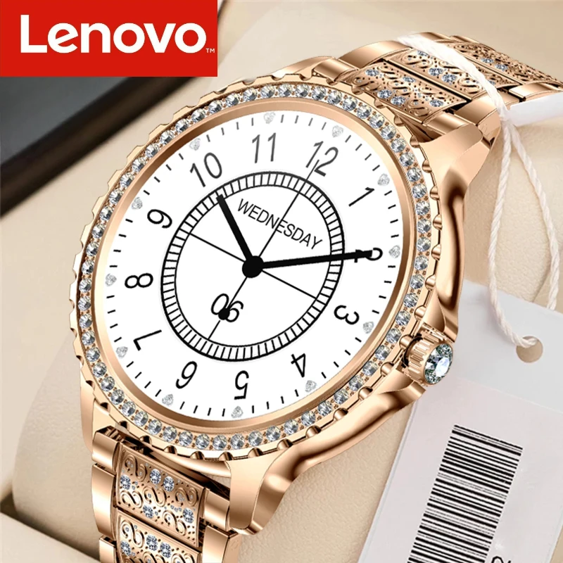 Lenovo Fashion Women Bluetooth Call Smart Watch 1.32 "360*360 Hd Screen Sport Fitness Ladies Smartwatch Diamond Band + Gift
