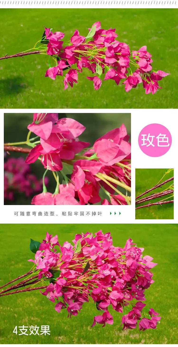 95 cm lange Bougainvillea-Zweige aus Rayon, rote Kunstblumen mit Drahtstängeln, Hochzeitsdekoration, 200 Stück – Detail 12