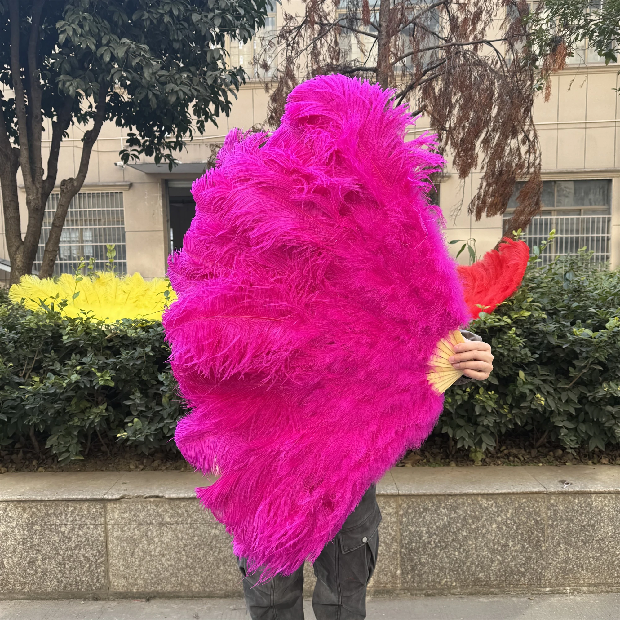 Natural Light Blue Ostrich Feather Fan 70cm 100cm Foldable Hand Holding Plumes Fan for Burlesque Dance Wedding Performance Prop