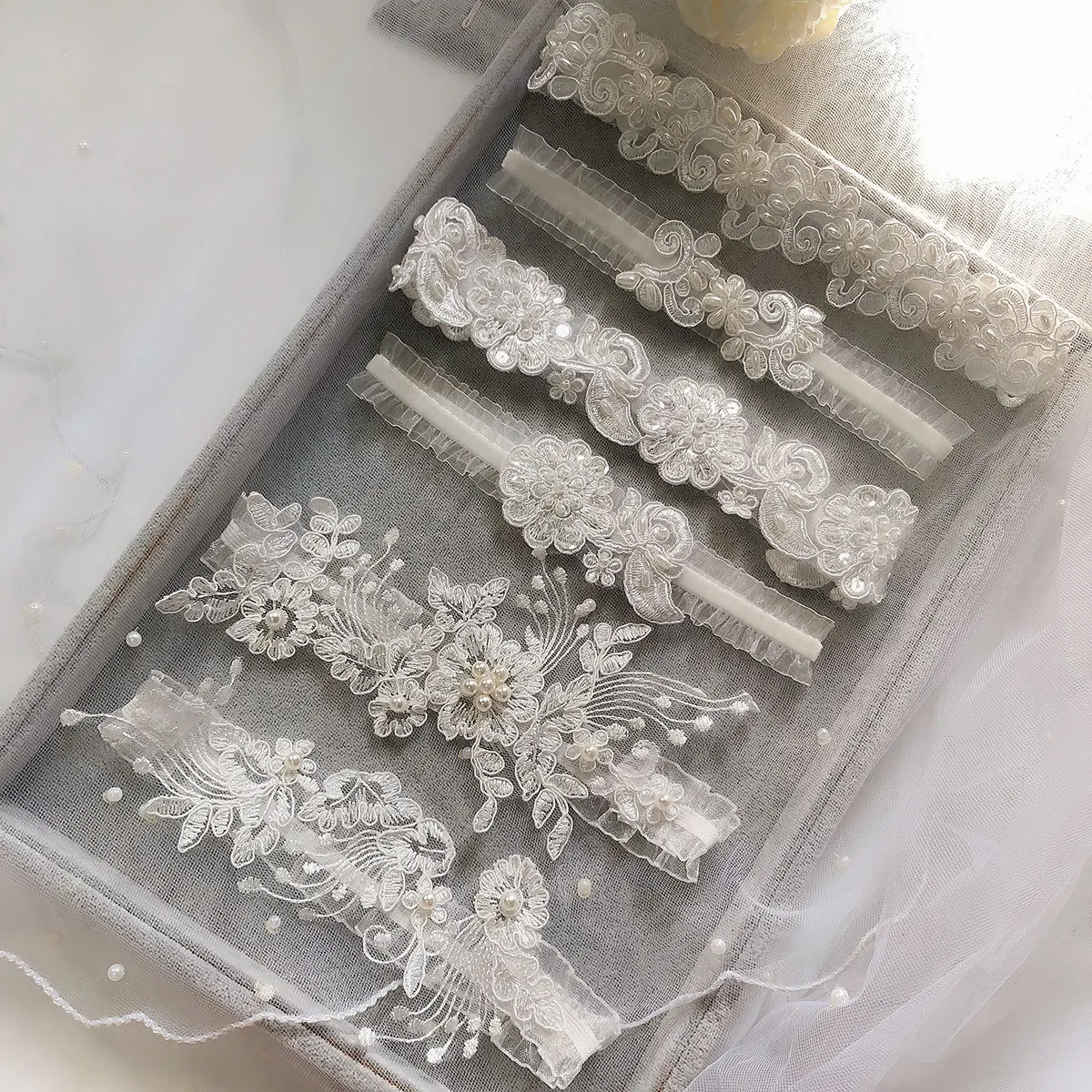 Wedding Garter Embroidery Flower Pearls Sexy Garters Women/Female/Bride Thigh Ring Bridal Leg Garter