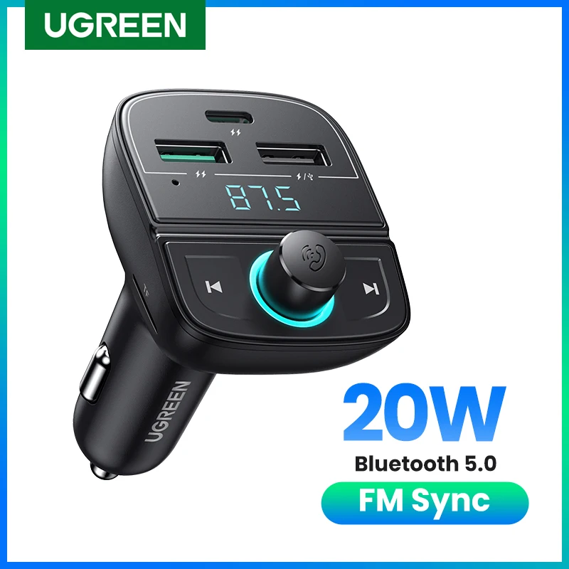 

UGREEN Bluetooth FM-передатчик Автомобильное зарядное устройство для iPhone 14 13 12 QC3.0 Bluetooth 5,0 Беспроводной радиоадаптер Dual USB Быстрое зарядное устройство