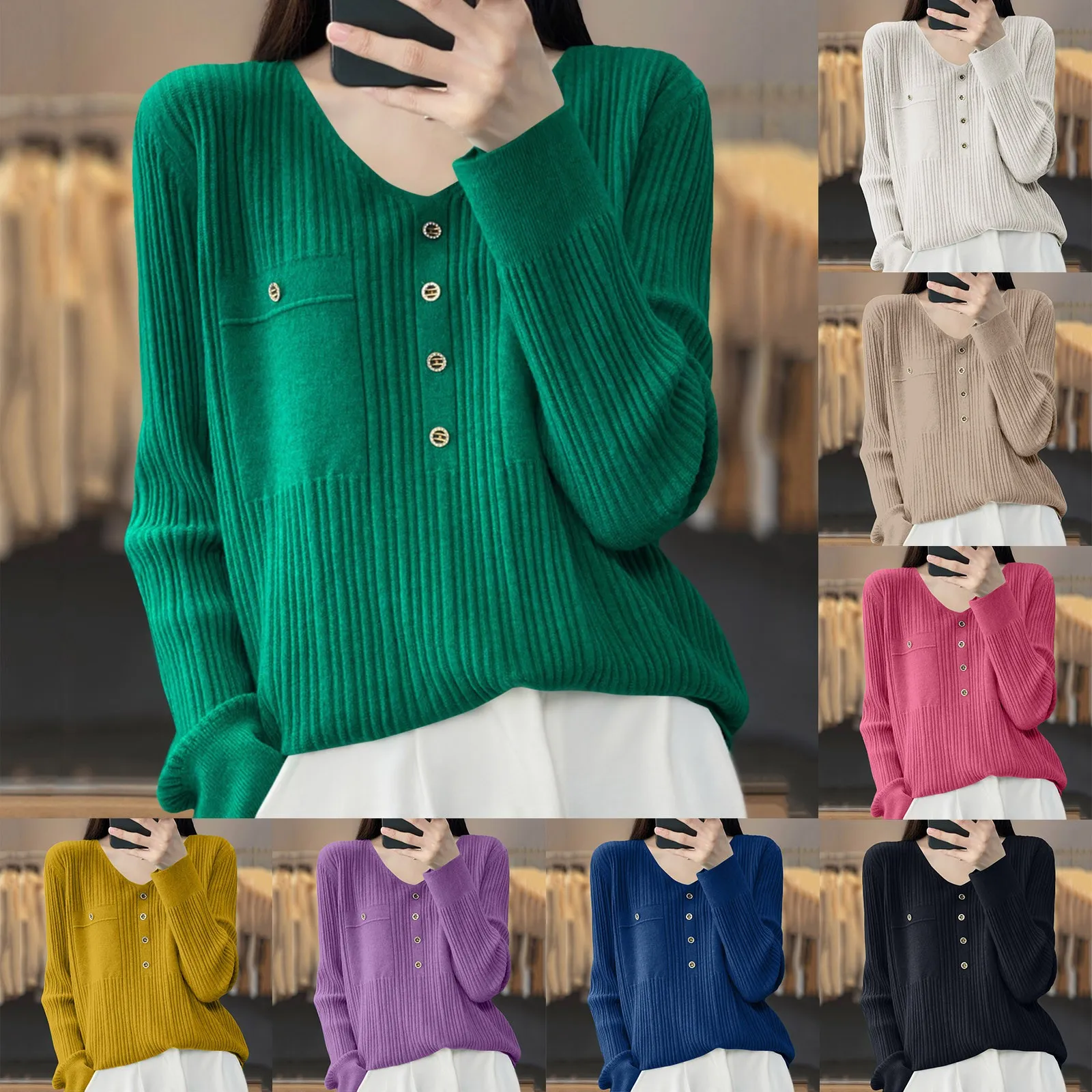 

Women Pure Long Sleeve Crew Neck Soft Warm Pullover Knit Fall Winter