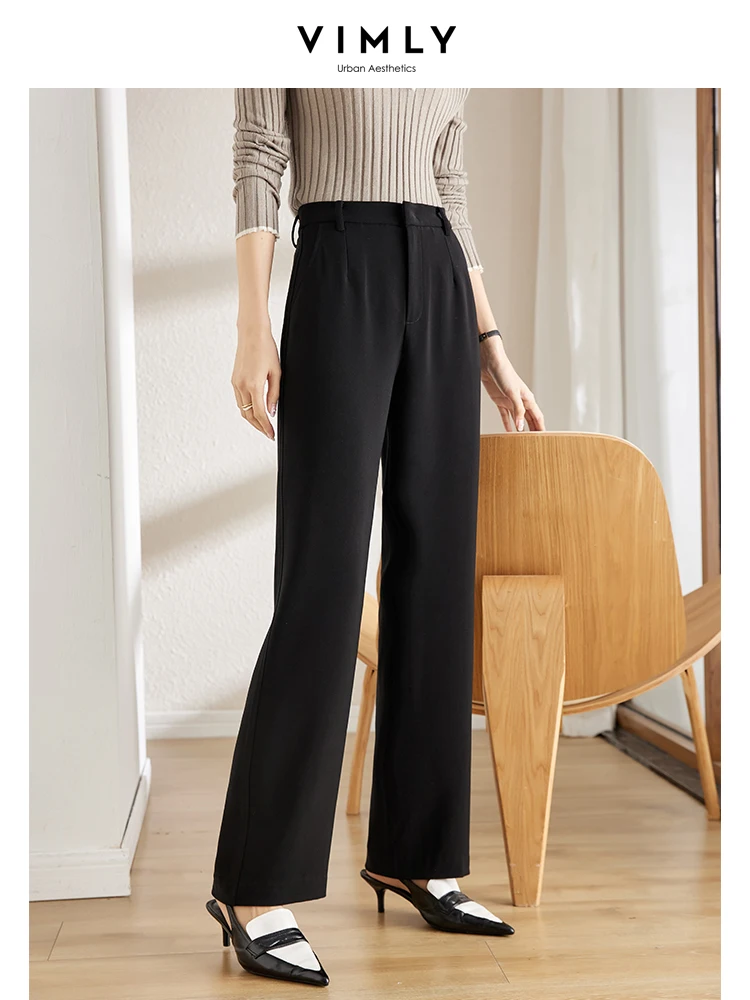 Vimly Straight Wide Leg Black Suit Pants For Women 2023 Spring Korean  Fashion Formal Loose High Waist Office Trousers V8280 - Pants & Capris -  AliExpress