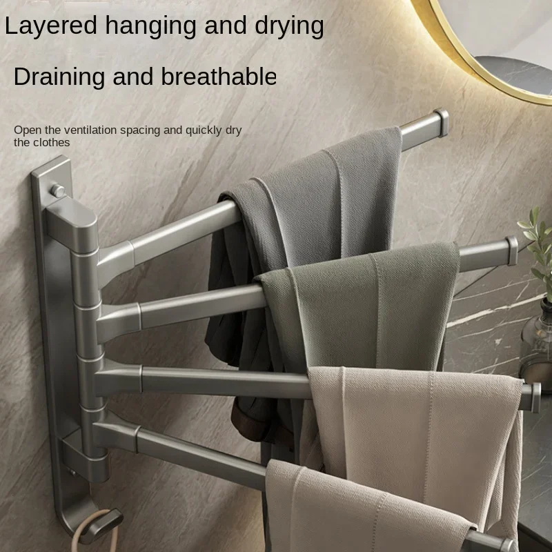 Gun gray multifunctional swivel towel bar toilet no punch hole rotatable rotatable towel holder folding rail