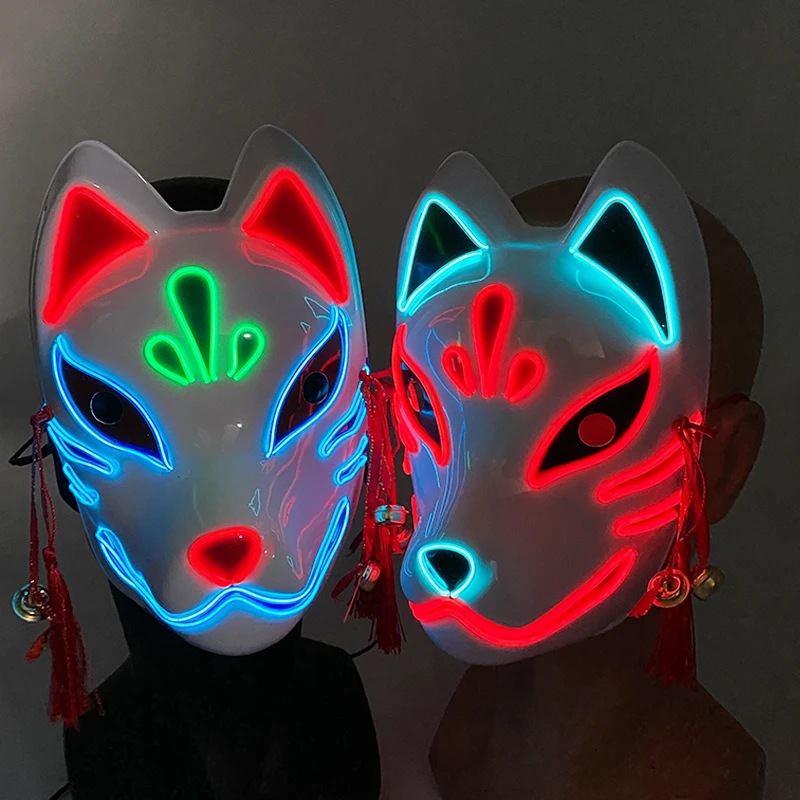 LED Fox Masks Halloween Birthday Party Carnival Japanese Cosplay Fox Costume Props Children Gift Glowing Cosplay Mask Toy