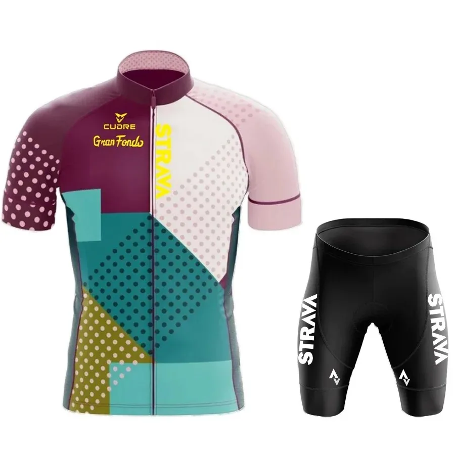 サイクリング ジャージ ビブショーツ セット (STRAVA) Strava-夏のサイクリングジャージーセット,サイクリングTシャツ