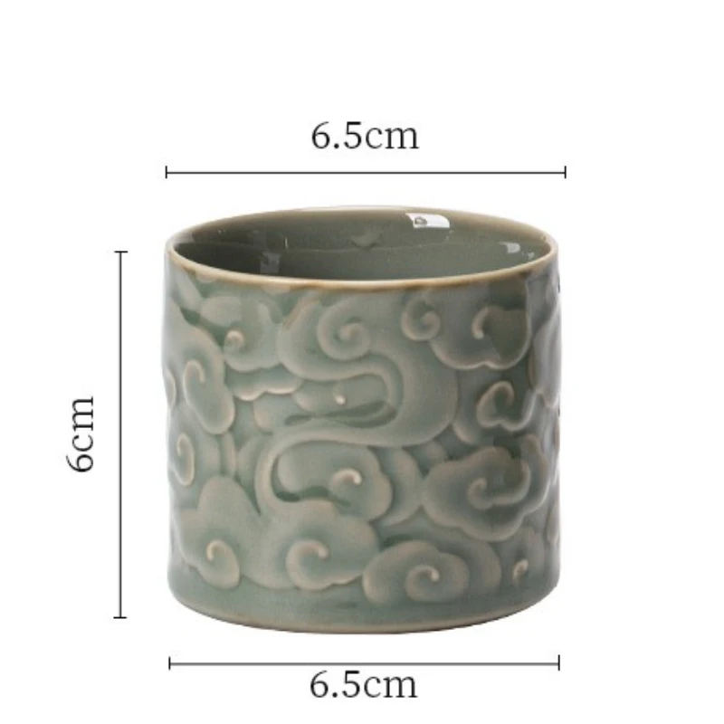 Chinese style simple jade auspicious cloud master single cup retro Yue kiln celadon tea set tea cup personal kung fu sample