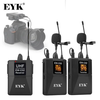 EYK EW-C02 30 채널 UHF 무선 듀얼 라 발리에 마이크 시스템 DSLR 카메라 폰 인터뷰 녹음 용 옷깃 마이크 용 60m 범위