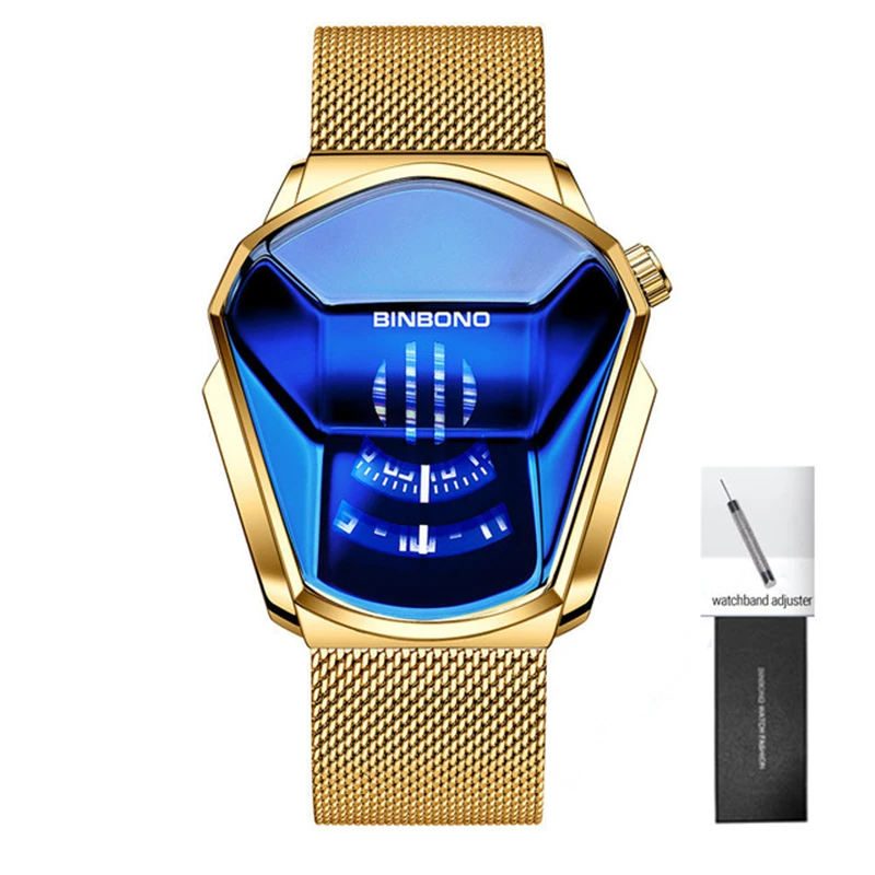 BINBOND Men's Stylish Luminous Quartz Watch with Steel Mesh Band and Touch Screen