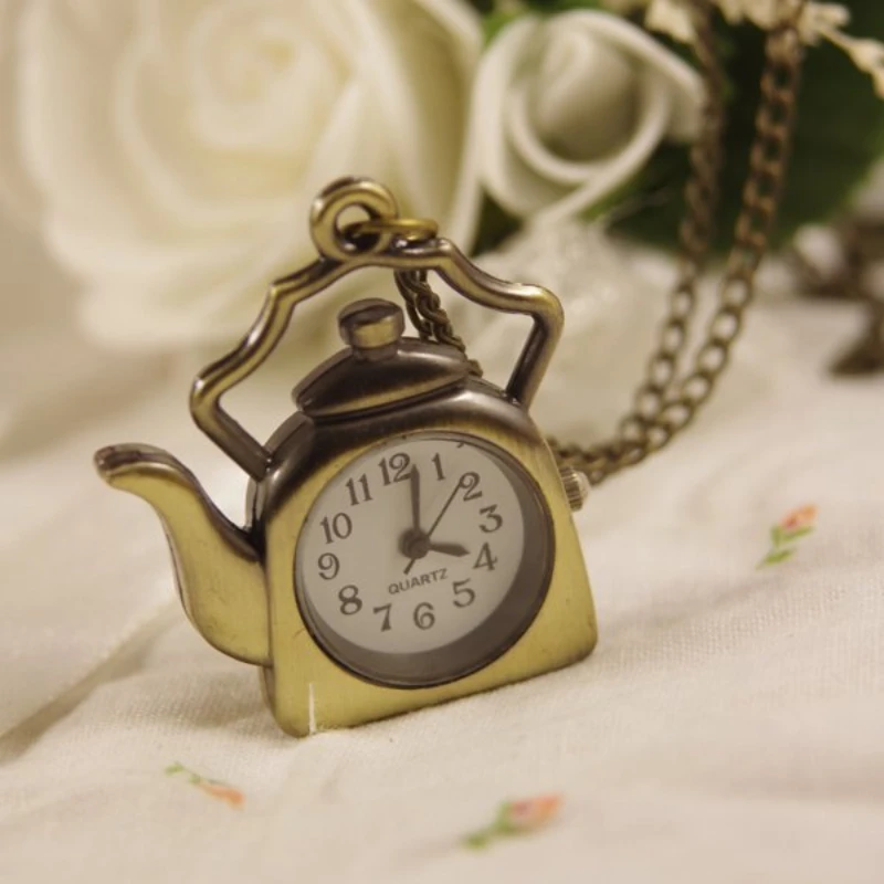 Drop Shipping Antique Kettle Pocket Watch for Men Women Necklace Bronze