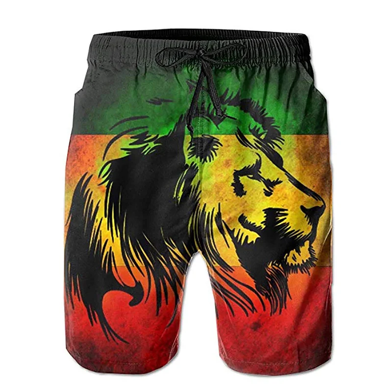 3D Jamaica Lion Flag Graphic Beach Shorts Pants Men Board Shorts Swimsuit homme 2024 Summer Swim Trunks Cool Kids y2k Ice Shorts 2