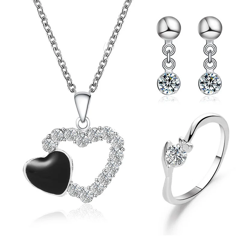 2021 Luxury Simple Big Small Hollow Double Heart-shaped Necklace Exquisite Crystal Zircon Pendant Chain Women's Wedding Jewelry 
